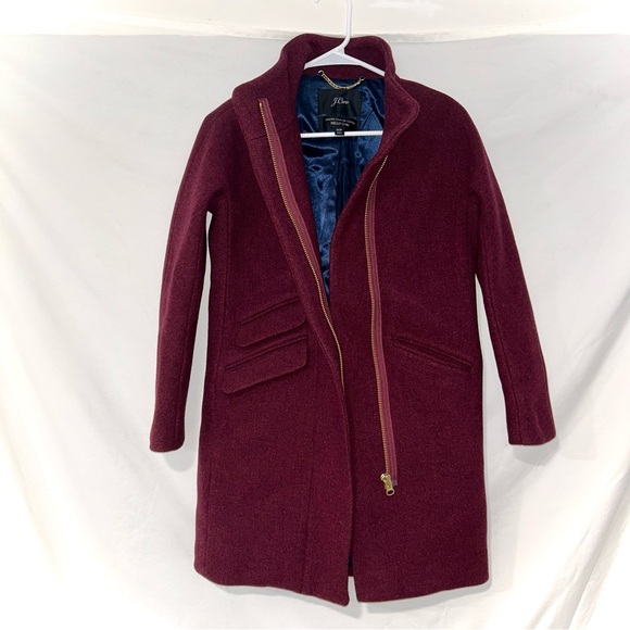 J. Crew Burgundy Cocoon Italian Stadium Cloth Wool Winter Long Coat - Picture 3 of 14